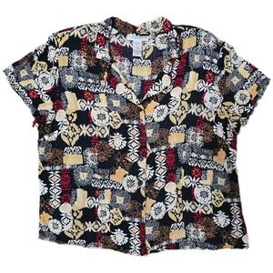 Sag Harbor Woman 16W Button Down Short Sleeve Black Multicolor Blouse
(i)‎